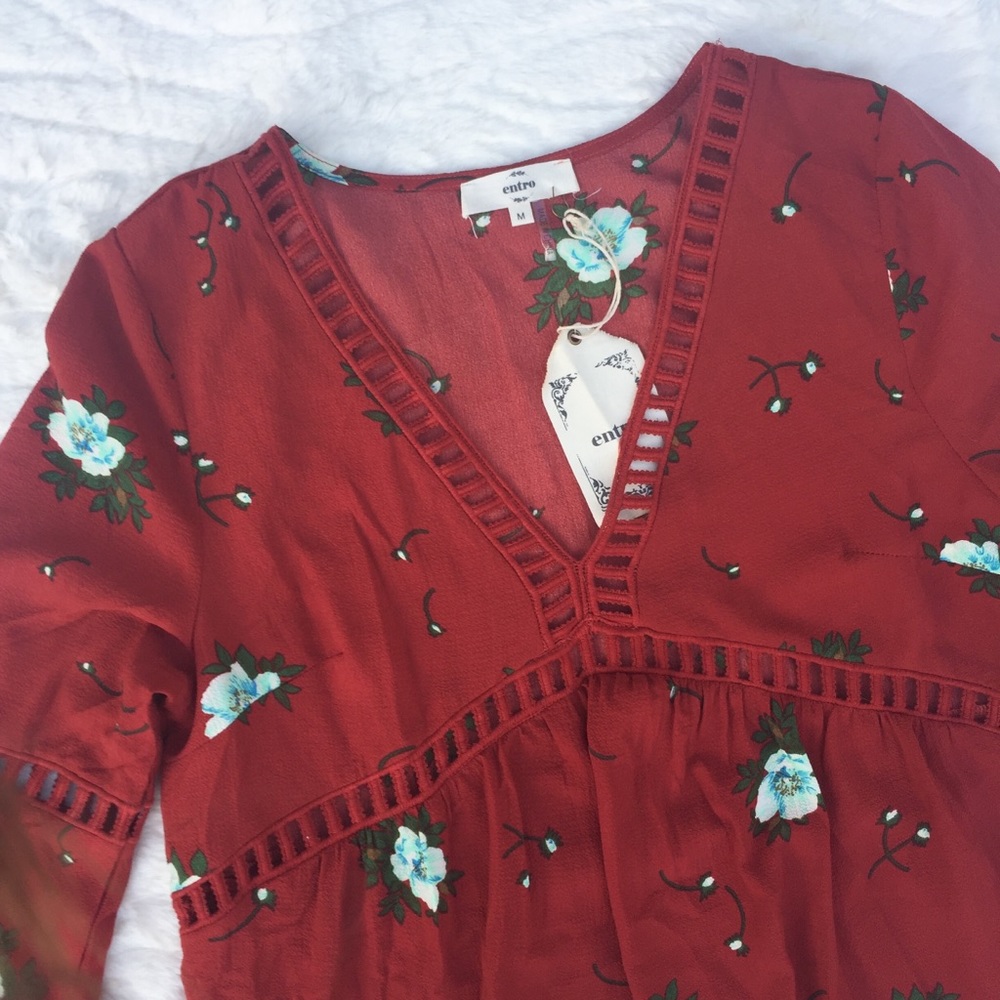 Entro Red Floral Boho Dress